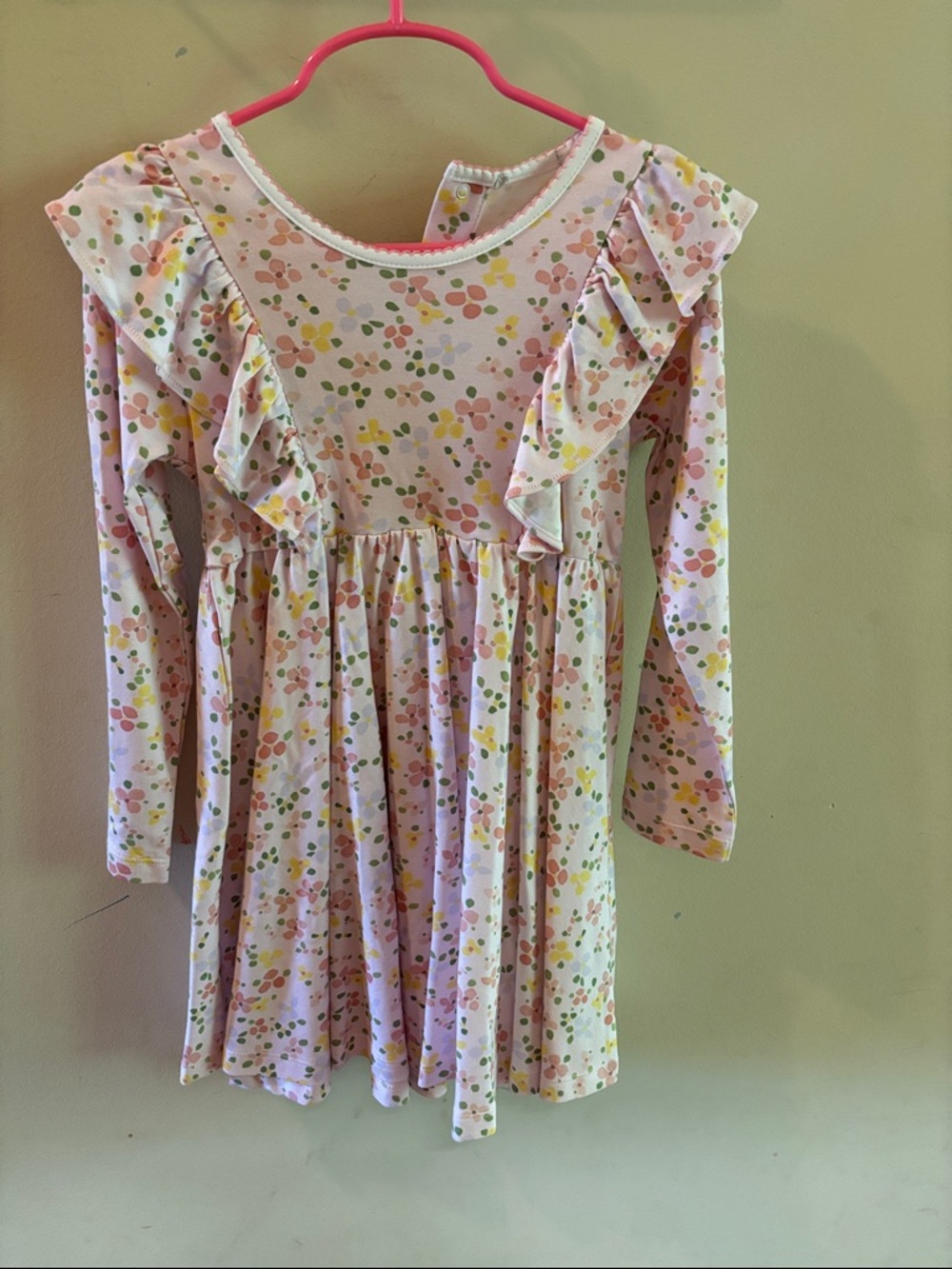 Proper Peony Girls' Pink Floral Ruffle Long-Sleeve Casual Dress